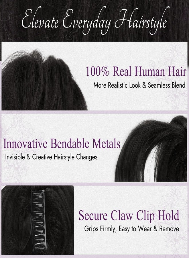 BARSDAR Claw Clip Short Human Hair Ponytail Extension with Bendable Metals - DIY Styles 8 Inch Real Human Hair Messy Bun Hairpieces for Women - Thick Natural Short Black Ponytail Daily Wear - Image 4